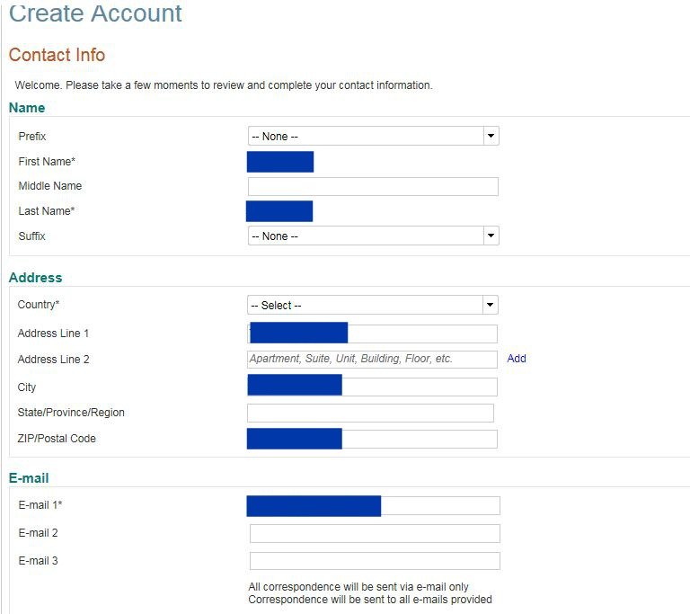 First time visitors must create an account and update contact info.